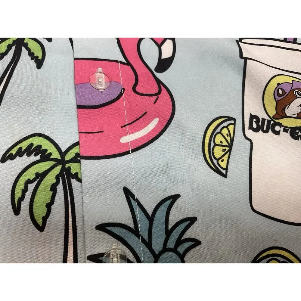 Buc-ee's Hawaiian Shirt Kids Youth Small Flamingo Pineapple Tropical Button Up